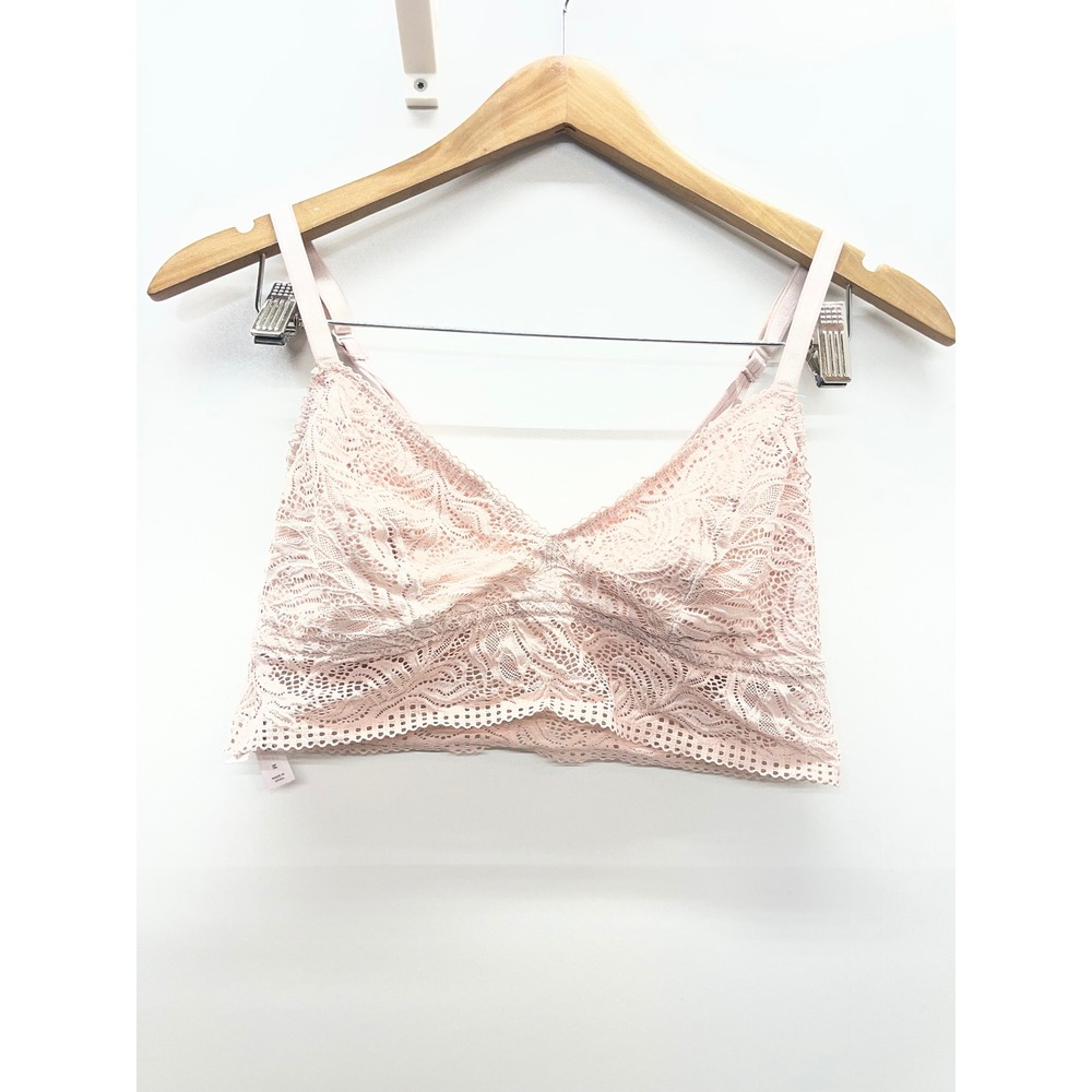 Auden Pink Lace Bralette Wireless Triangle Longline Cage Back Medium